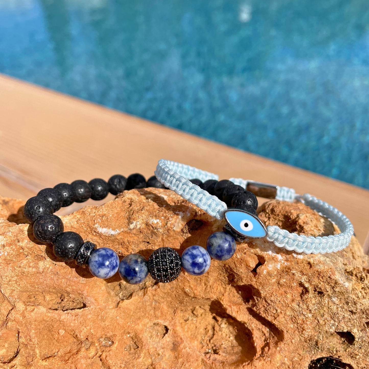 Royal Bleu - Bracelet with Vibrant Blue Beads, Matte Lava Stones and CZ Diamond