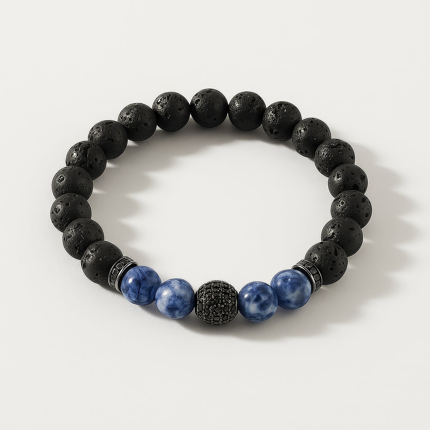 Royal Bleu - Bracelet with Vibrant Blue Beads, Matte Lava Stones and CZ Diamond