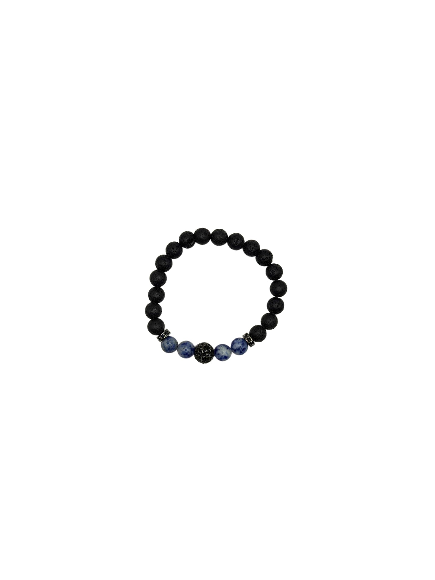 Royal Bleu - Bracelet with Vibrant Blue Beads, Matte Lava Stones and CZ Diamond