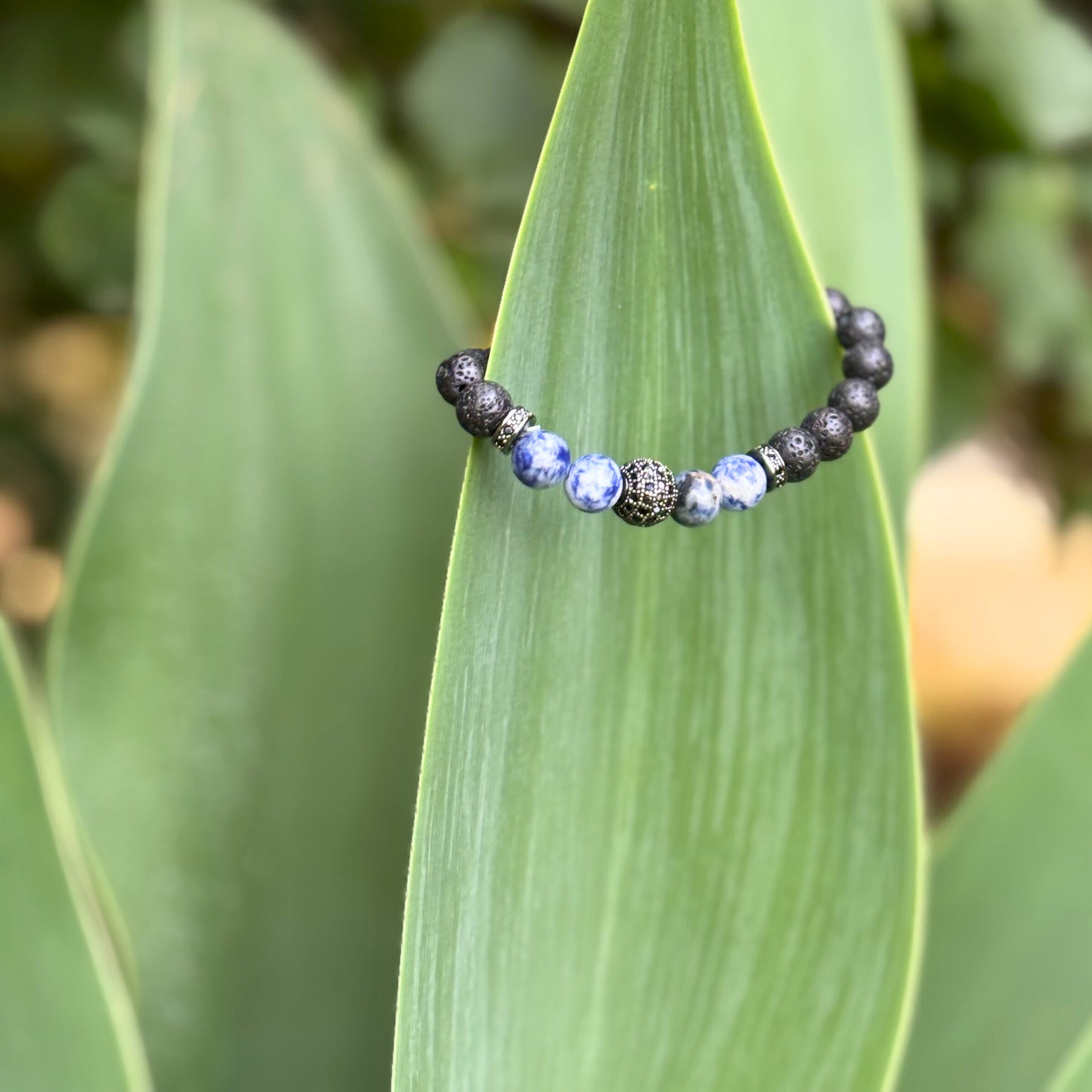 Royal Bleu - Bracelet with Vibrant Blue Beads, Matte Lava Stones and CZ Diamond