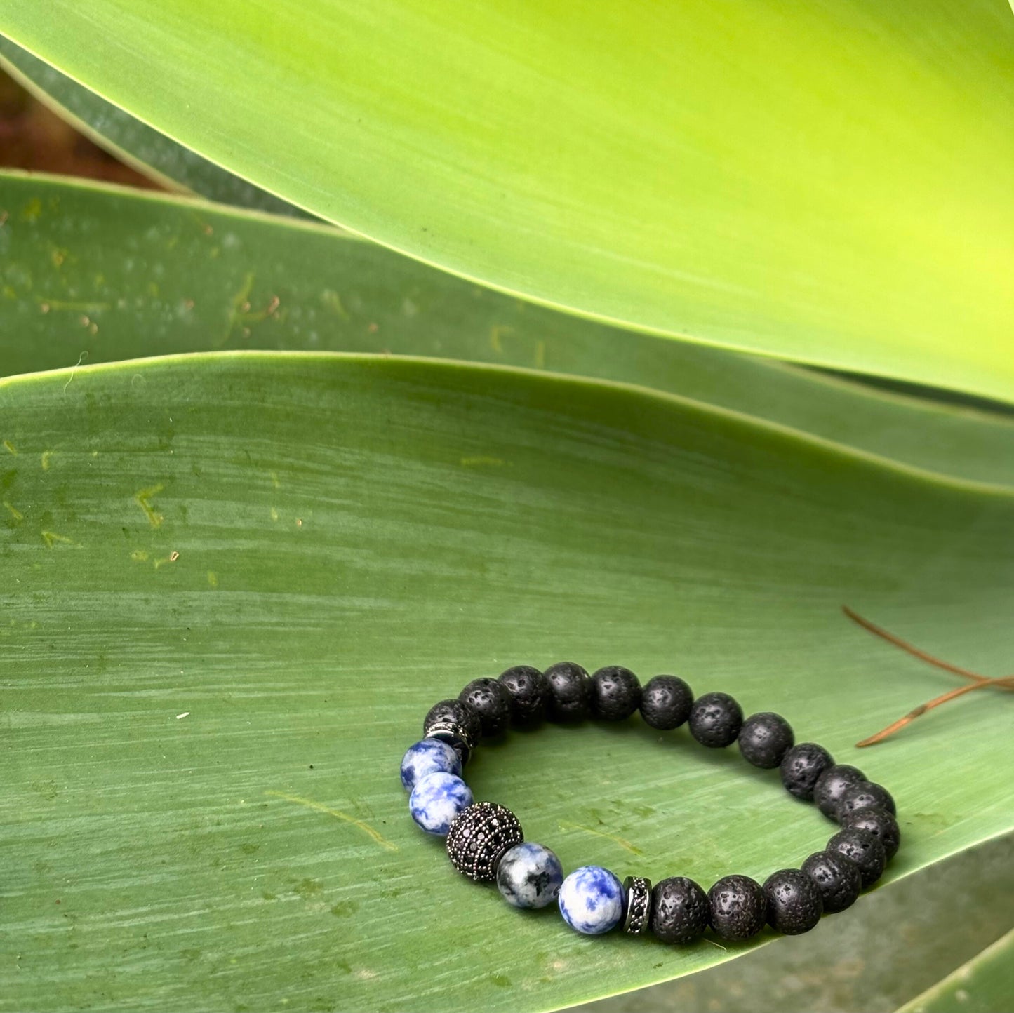 Royal Bleu - Bracelet with Vibrant Blue Beads, Matte Lava Stones and CZ Diamond